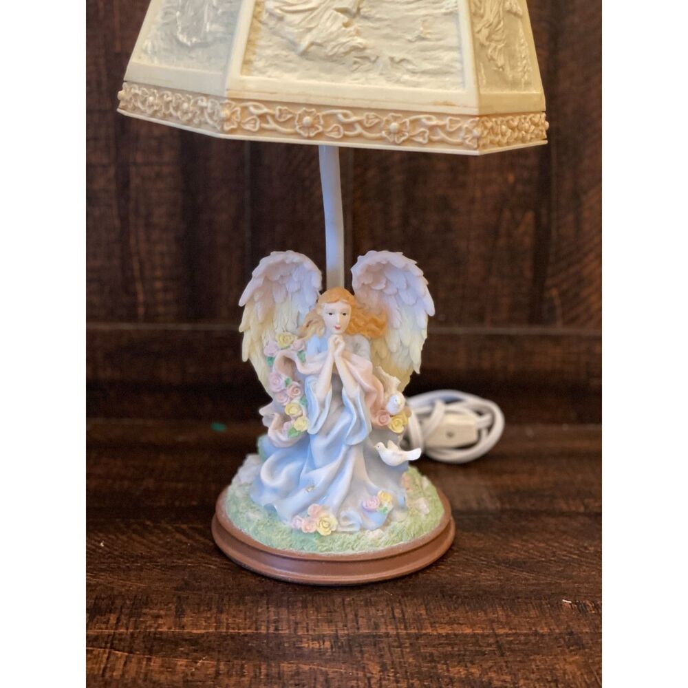 Vintage Angel Table Lamp with Embossed Shade | Cottagecore Cherub Victorian
